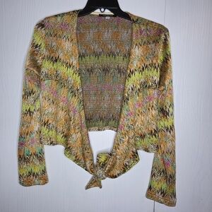 Hope Emma Multicolor Zigzag Tie-Front Cardigan in Yellow, Green & Pink